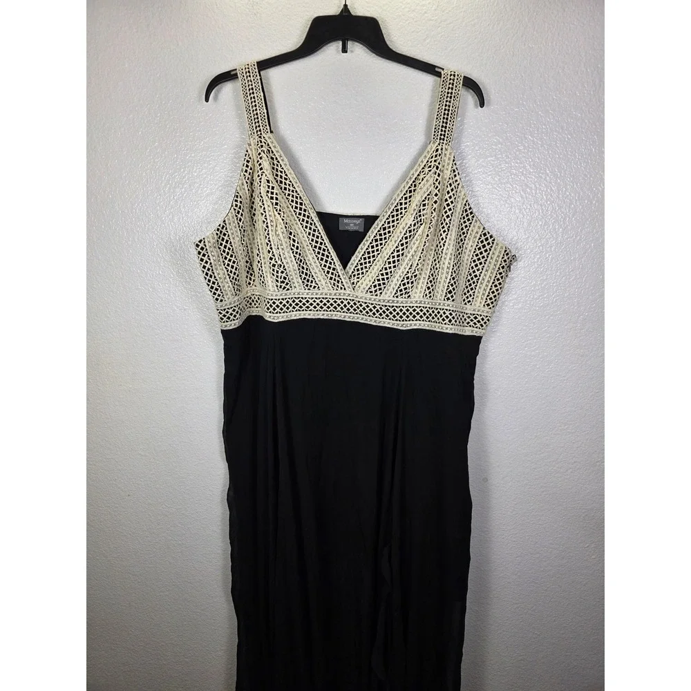 Masseys Womens Plus Size 4X Black Crochet Lace V-Neck Maxi Dress Sleeveless Boho